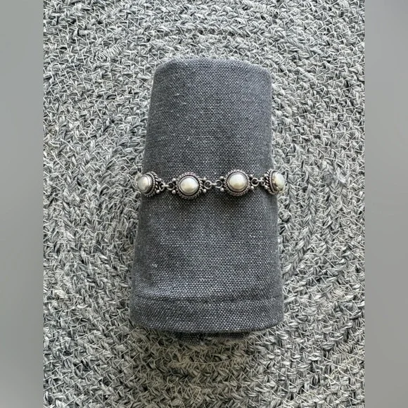 Freshwater Pearl Sterling Silver Link Bracelet - Picture 1 of 8